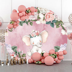 Lofaris Elephant Floral Girls Baby Shower Round Backdrop