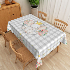 Lofaris Elephant Floral Grey White Plaid Square Tablecloth