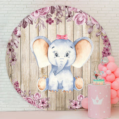 Lofaris Elephant Girl Wooden Baby Shower Round Backdrop