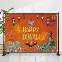 Lofaris Elephant Peacock Lights Orange Color Diwali Backdrop