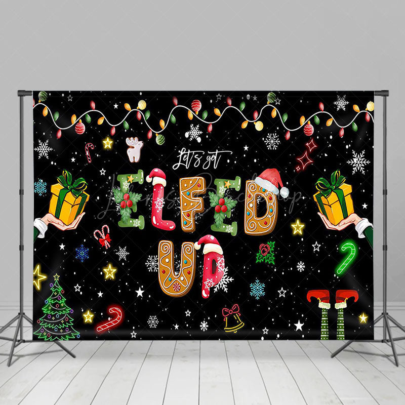 Lofaris Elfed Up Stars Snow Gifts Merry Christmas Backdrop