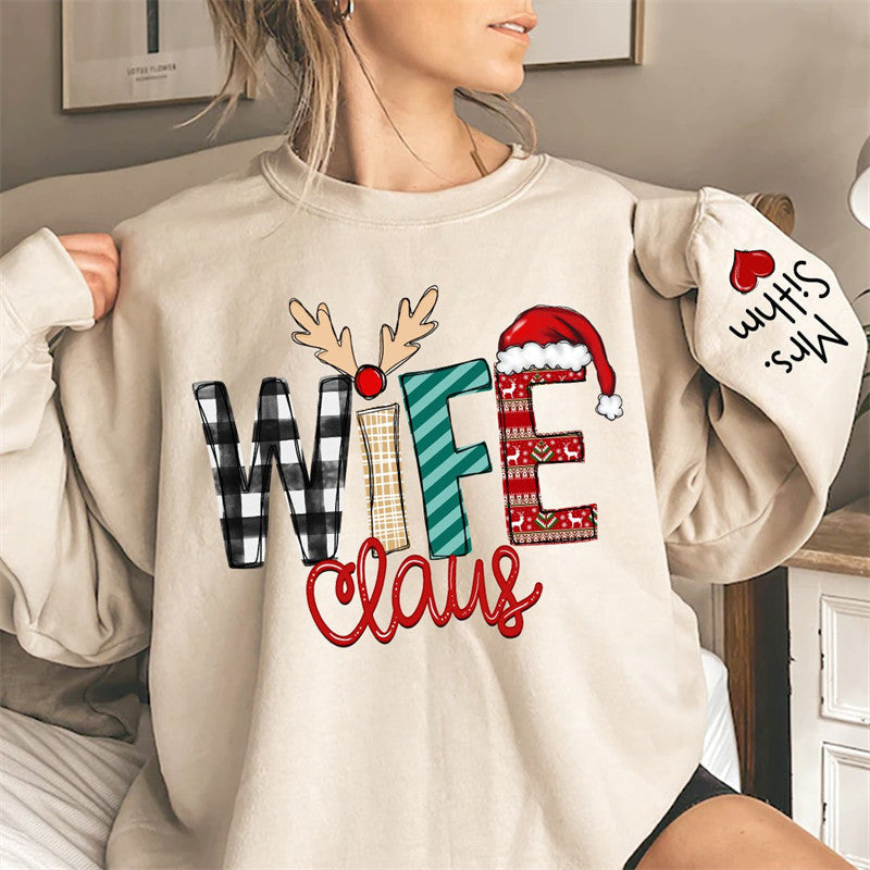 Lofaris Elk Plaid Wife Husband Custom Christmas Sweatshirt