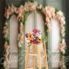 Lofaris Embossed Pattern Door Pink White Floral Backdrop