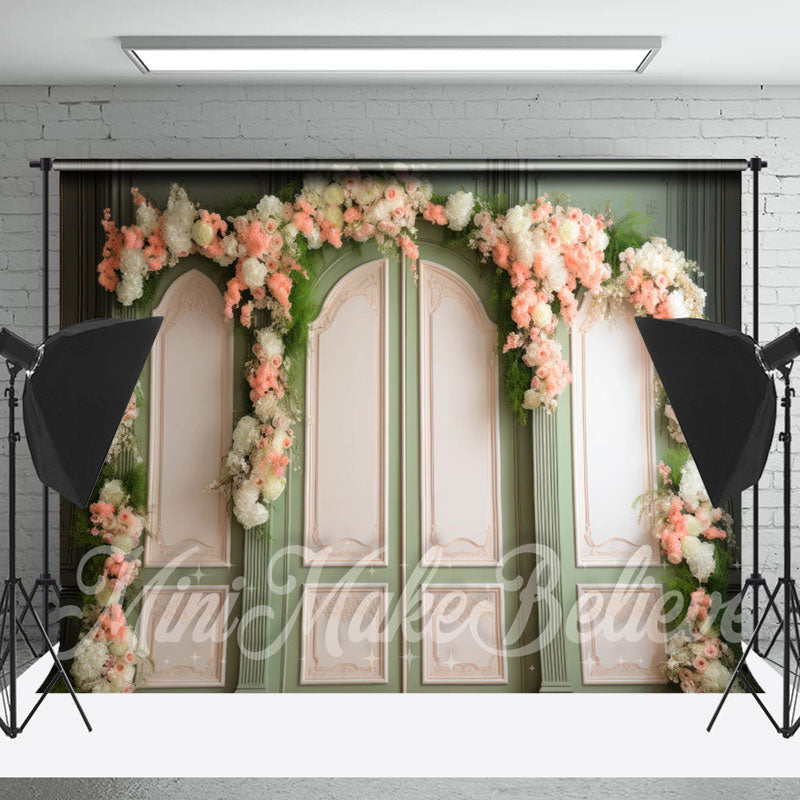 Lofaris Embossed Pattern Door Pink White Floral Backdrop