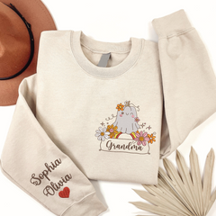 Lofaris Embroidered Boo Flower Custom Grandma Sweatshirt