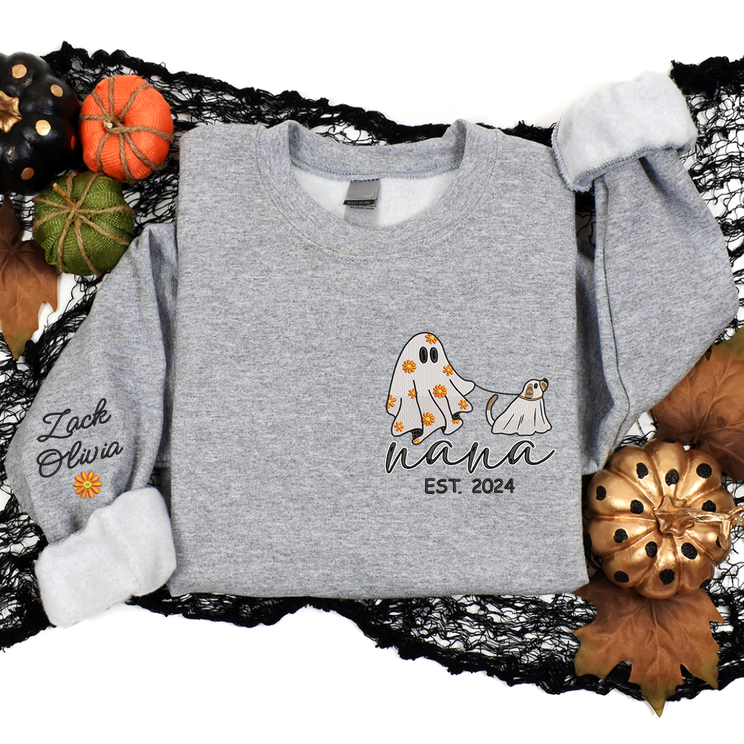 Lofaris Embroidered Comfort Ghost Dog Halloween Sweatshirt