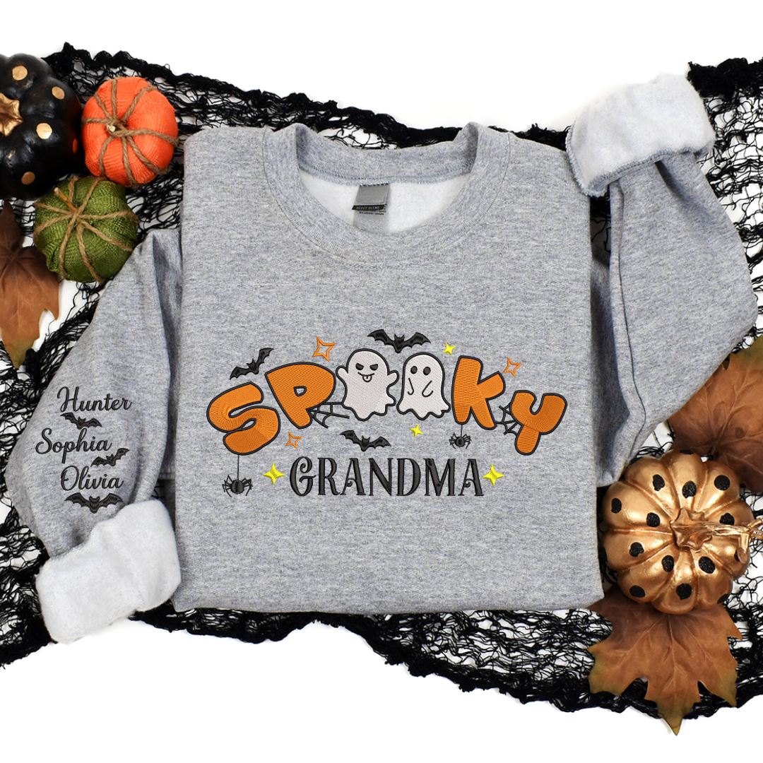 Lofaris Embroidered Cute Spooky Grandma Custom Sweatshirt