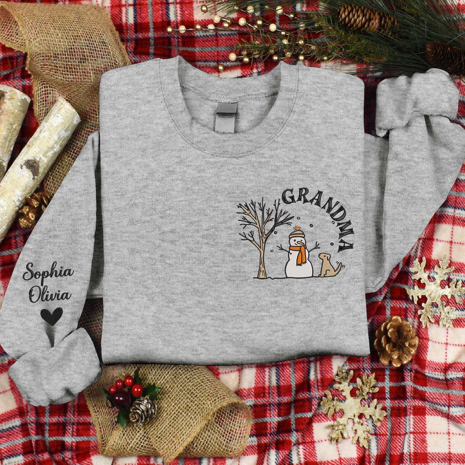 Lofaris Custom Embroidered Snowman Grandma Gift Sweatshirt