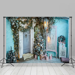 Lofaris Enchanted Blue House Christmas Tree Photo Backdrop