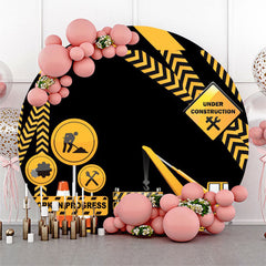 Lofaris Engineering Sign Yellow Black Stripes Round Backdrop