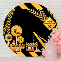 Lofaris Engineering Sign Yellow Black Stripes Round Backdrop