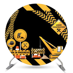 Lofaris Engineering Sign Yellow Black Stripes Round Backdrop