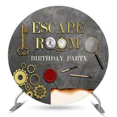 Lofaris Escape Room Gold Grey Birthday Party Round Backdrop