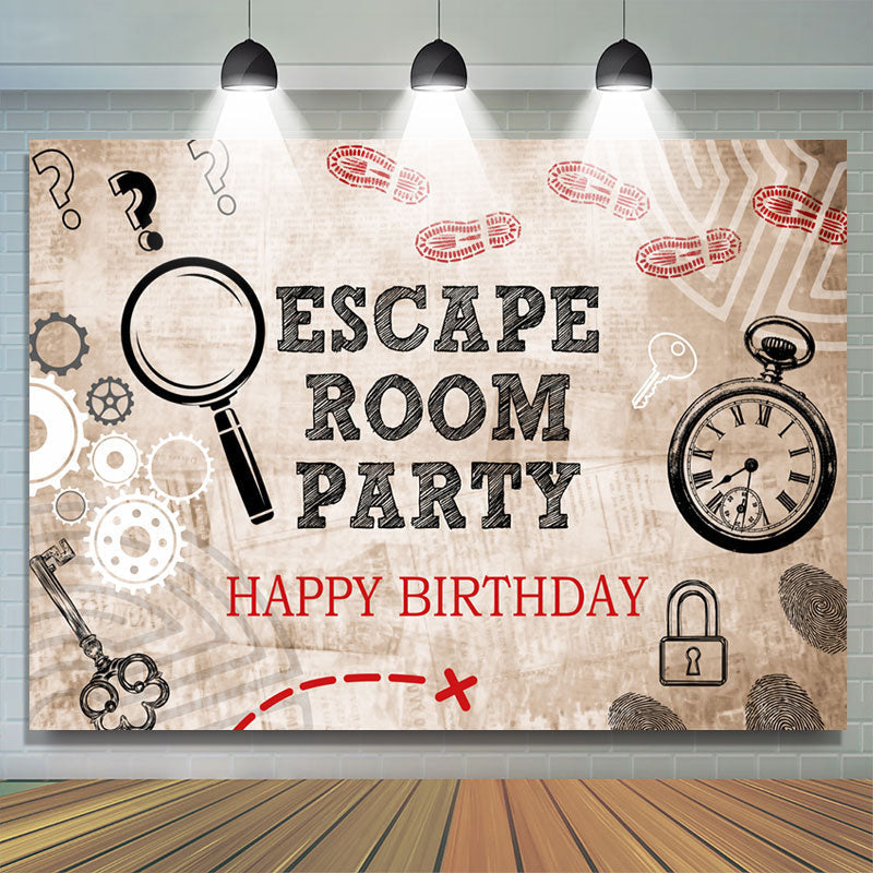 Lofaris Escape Room Party Magnifier Happy Birthday Backdrop