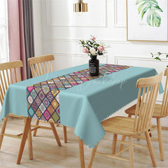 Lofaris Ethnic Design Plaid Boho Blue Rectangle Tablecloth