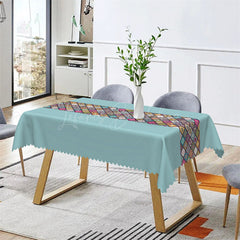 Lofaris Ethnic Design Plaid Boho Blue Rectangle Tablecloth