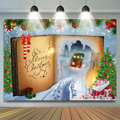 Lofaris Fairy Magic Book Xmas Tree Snowy Christmas Backdrop