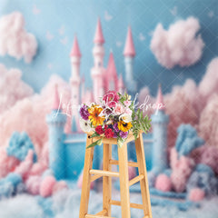 Lofaris Fairy Tale Blue Pink Castle Plush Cake Smash Backdrop