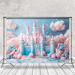 Lofaris Fairy Tale Blue Pink Castle Plush Cake Smash Backdrop