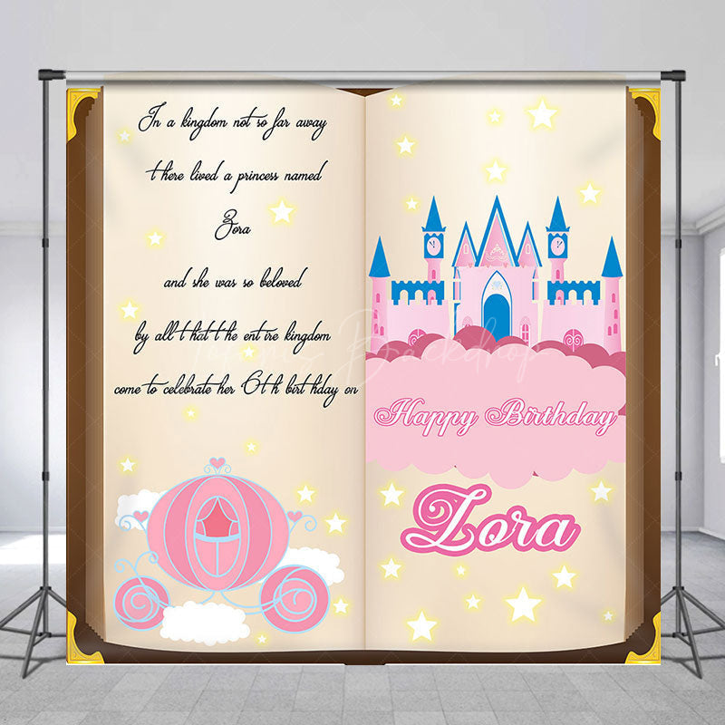 Lofaris Fairy Tale Book Castle Custom Name Birthday Backdrop