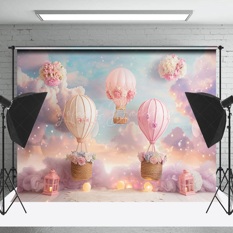 Lofaris Fairy Tale Hot Air Balloon Cloud Cake Smash Backdrop