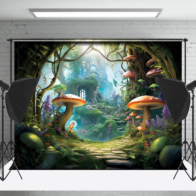 Lofaris Fairy Tale Mushroom Castle Forest Photo Backdrop