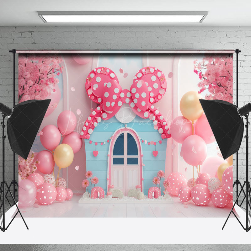 Lofaris Fairy Tale Pink Bow Tie Balloons Cake Smash Backdrop