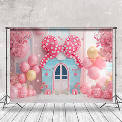 Lofaris Fairy Tale Pink Bow Tie Balloons Cake Smash Backdrop