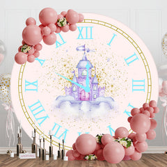 Lofaris Fairy Tale Pink Clock Castle Round Birthday Backdrop