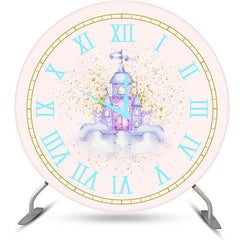 Lofaris Fairy Tale Pink Clock Castle Round Birthday Backdrop