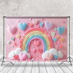 Lofaris Fairy Tale Pink Rainbow Balloons Cake Smash Backdrop