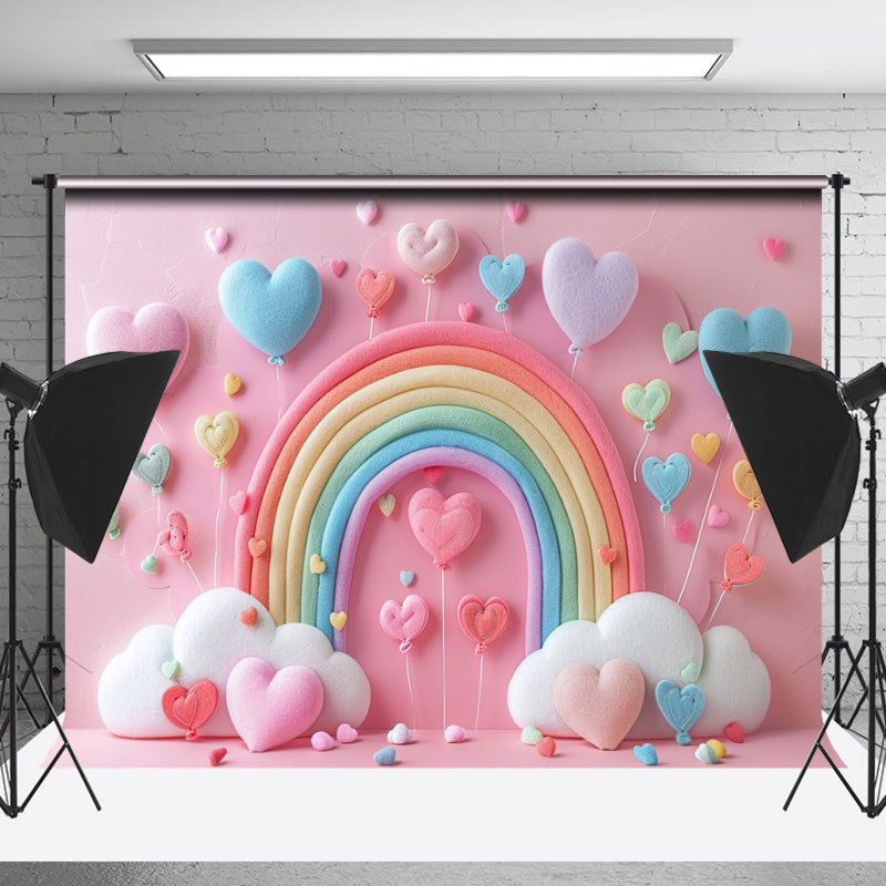 Lofaris Fairy Tale Pink Rainbow Balloons Cake Smash Backdrop