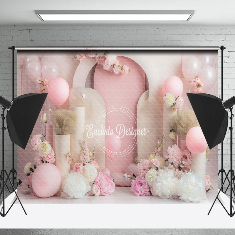 Lofaris Fairy Tale Pink White Floral Cake Smash Backdrop