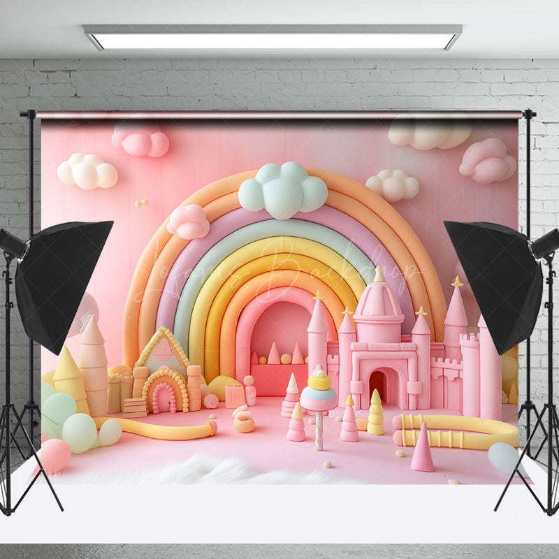 Lofaris Fairy Tale Rainbow Castle Cloud Cake Smash Backdrop