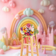 Lofaris Fairy Tale Rainbow Castle Cloud Cake Smash Backdrop