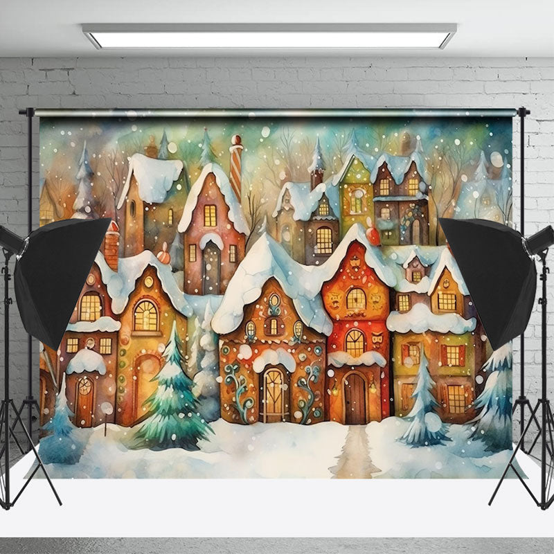 Lofaris Fairy Tale Snowy Town Christmas Portrait Backdrop