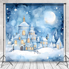 Lofaris Fairy Tale Snowy Town Moon Stars Winter Backdrop