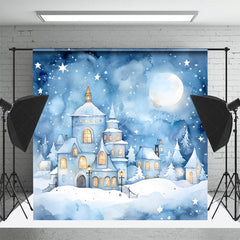 Lofaris Fairy Tale Snowy Town Moon Stars Winter Backdrop