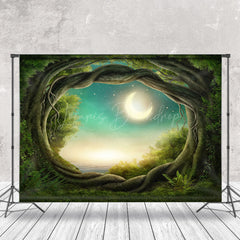 Lofaris Fairy Tale Style Green Forest Night Sky Backdrop