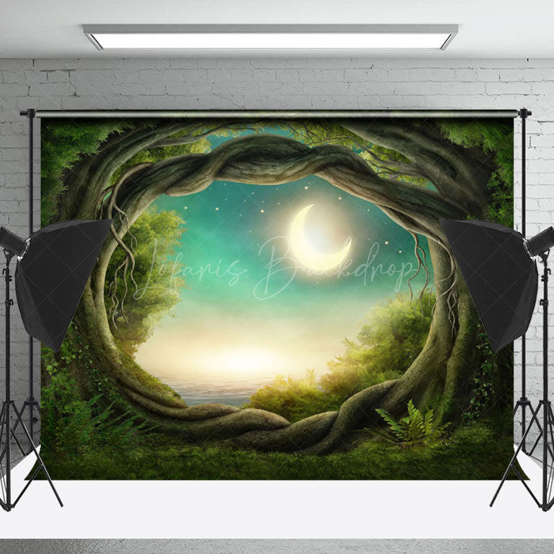 Lofaris Fairy Tale Style Green Forest Night Sky Backdrop