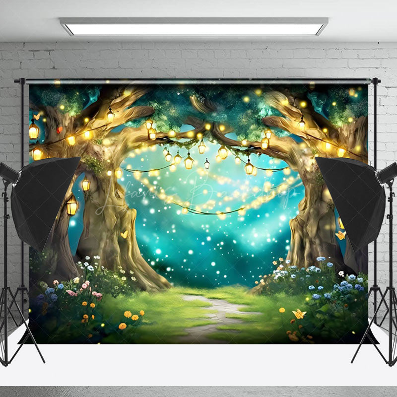 Lofaris Fairy Tale Warm Light Floral Forest Photo Backdrop