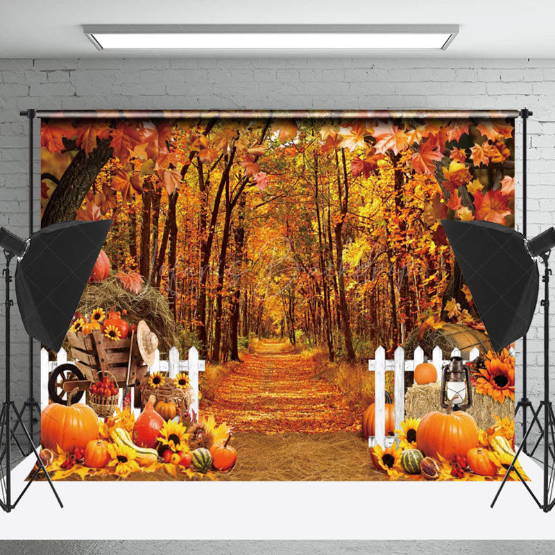 Lofaris Fall Forest Fence Pumpkin Autumn Photo Backdrop