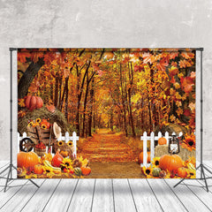 Lofaris Fall Forest Fence Pumpkin Autumn Photo Backdrop