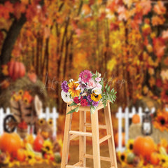 Lofaris Fall Forest Fence Pumpkin Autumn Photo Backdrop