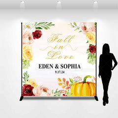 Lofaris Fall In Love Floral Custom Name Wedding Backdrop