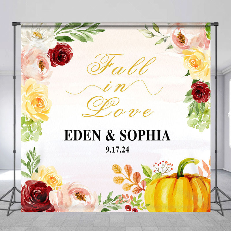 Lofaris Fall In Love Floral Custom Name Wedding Backdrop