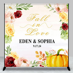 Lofaris Fall In Love Floral Custom Name Wedding Backdrop