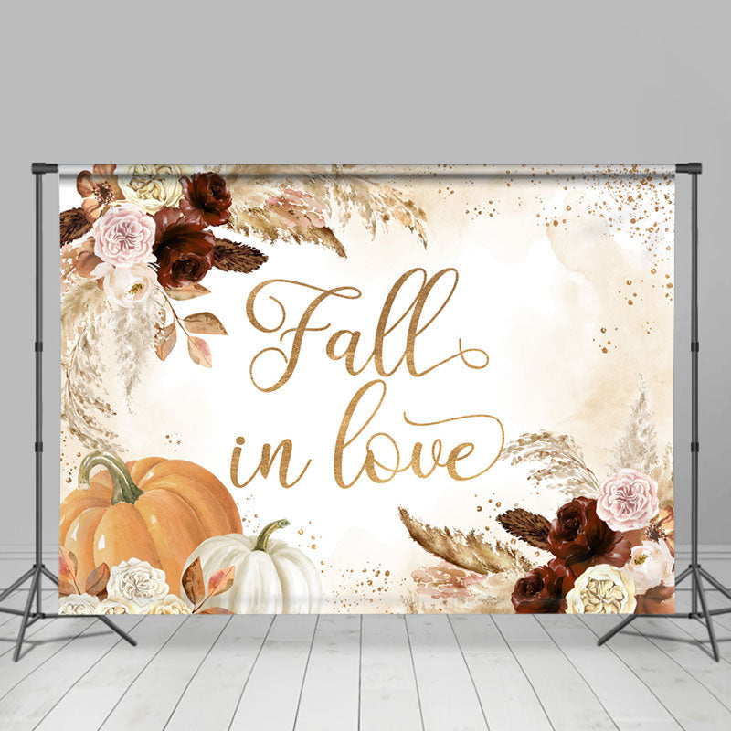 Lofaris Fall In Love Glitter Floral Beige Autumn Backdrop