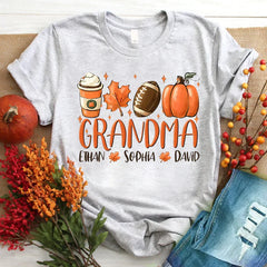 Lofaris Fall Maple Pumpkin Rugby Grandma And Kids T - Shirt