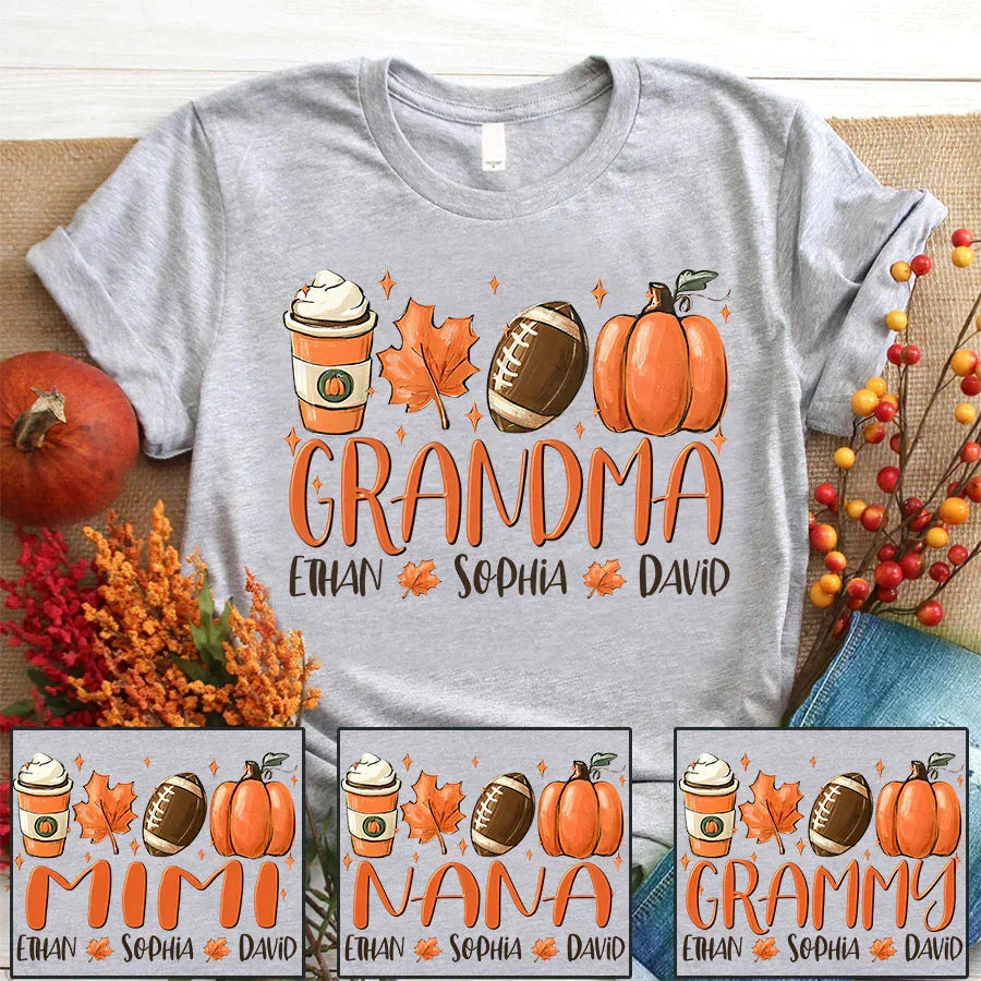 Lofaris Fall Maple Pumpkin Rugby Grandma And Kids T - Shirt